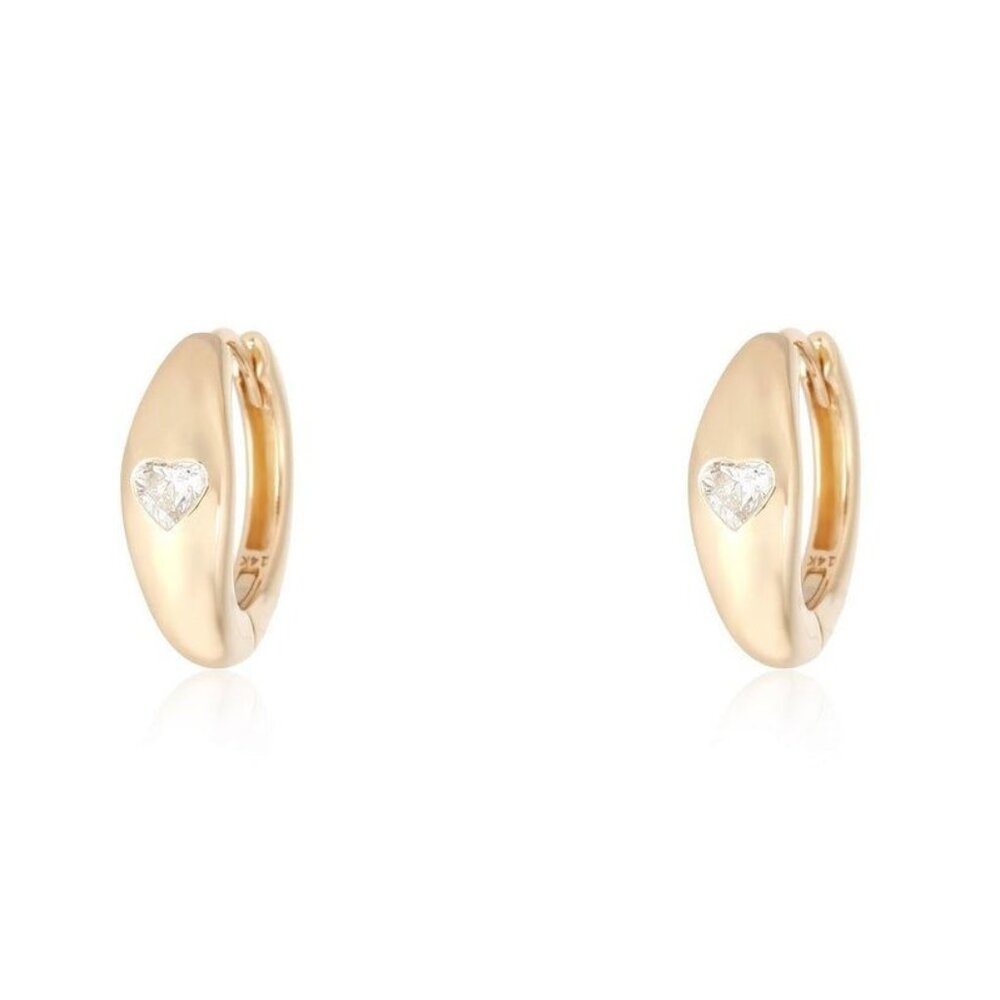 Heart Diamond 14K (or 18k upon request) Yellow Gold Domed Huggie Earrings